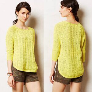 Sparrow by Anthropologie Collected Knit Crochet Pullover Chartreuse Small